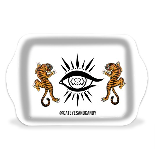 Cat Eyes and Candy White Tiger Rolling Tray